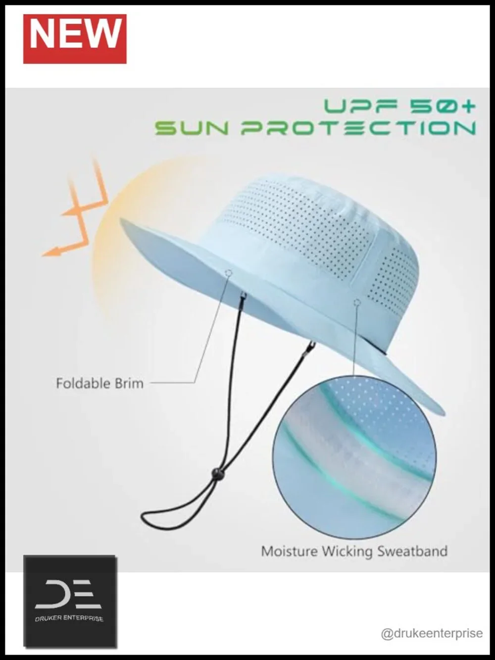 UPF 50+ Bucket Sun Hat with Laser Perforated Mesh Cooling Adjustable